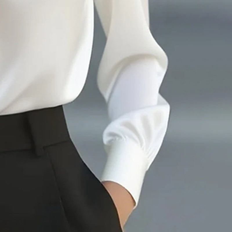 Women's Elegant Solid Color Satin Ruffle Blouse, V-Neck Long Sleeve Shirt For Daily Wear And Dates