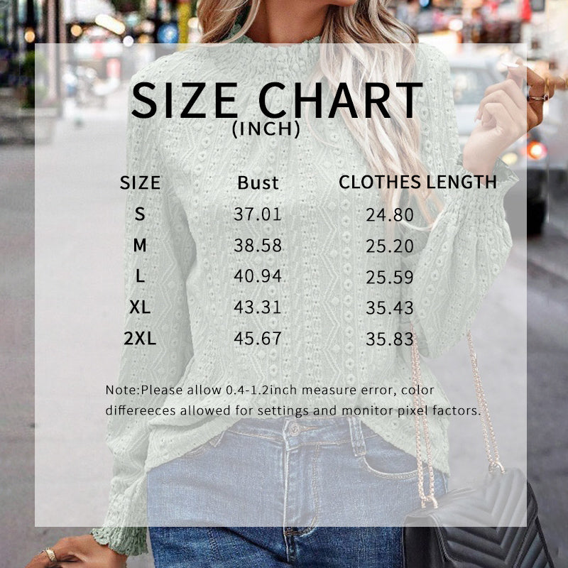 Women's Textured Blouse - Elegant Eyelet Ruffle Collar Long Sleeve Shirt, Dressy Casual Work Top