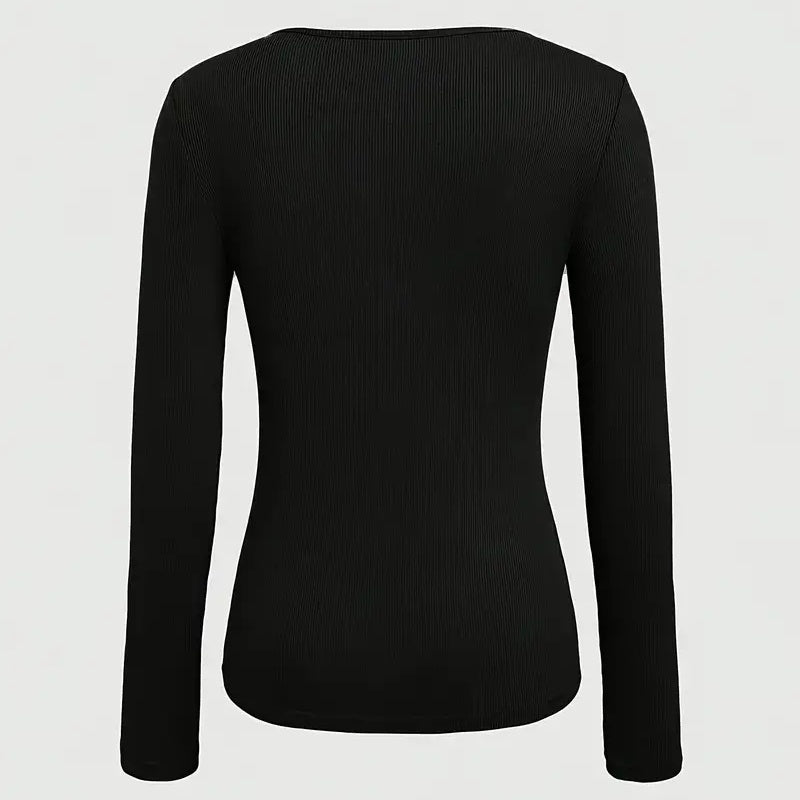 Women's Cut Out Ribbed Tee, Long Sleeve Fitted Sexy Casual Top