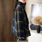 Coat Fashion Slimming Retro Plaid Patchwork Wool Female Suit