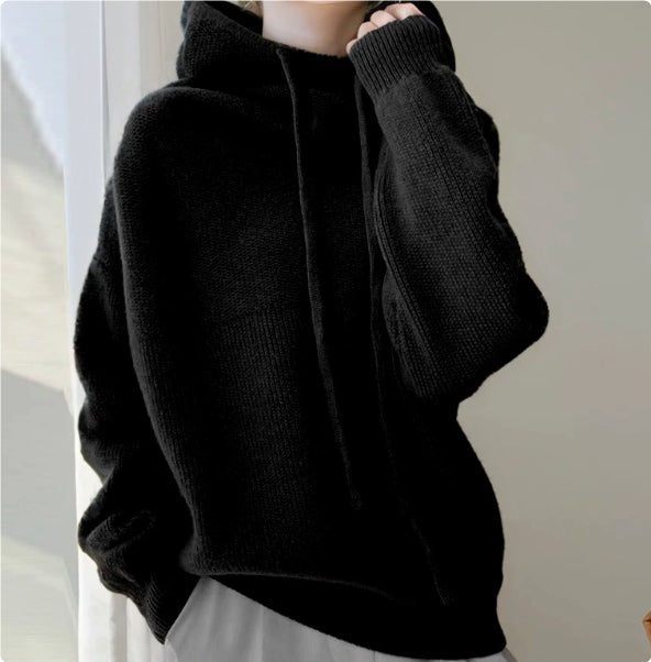Hooded Solid Color Knitted Sweater