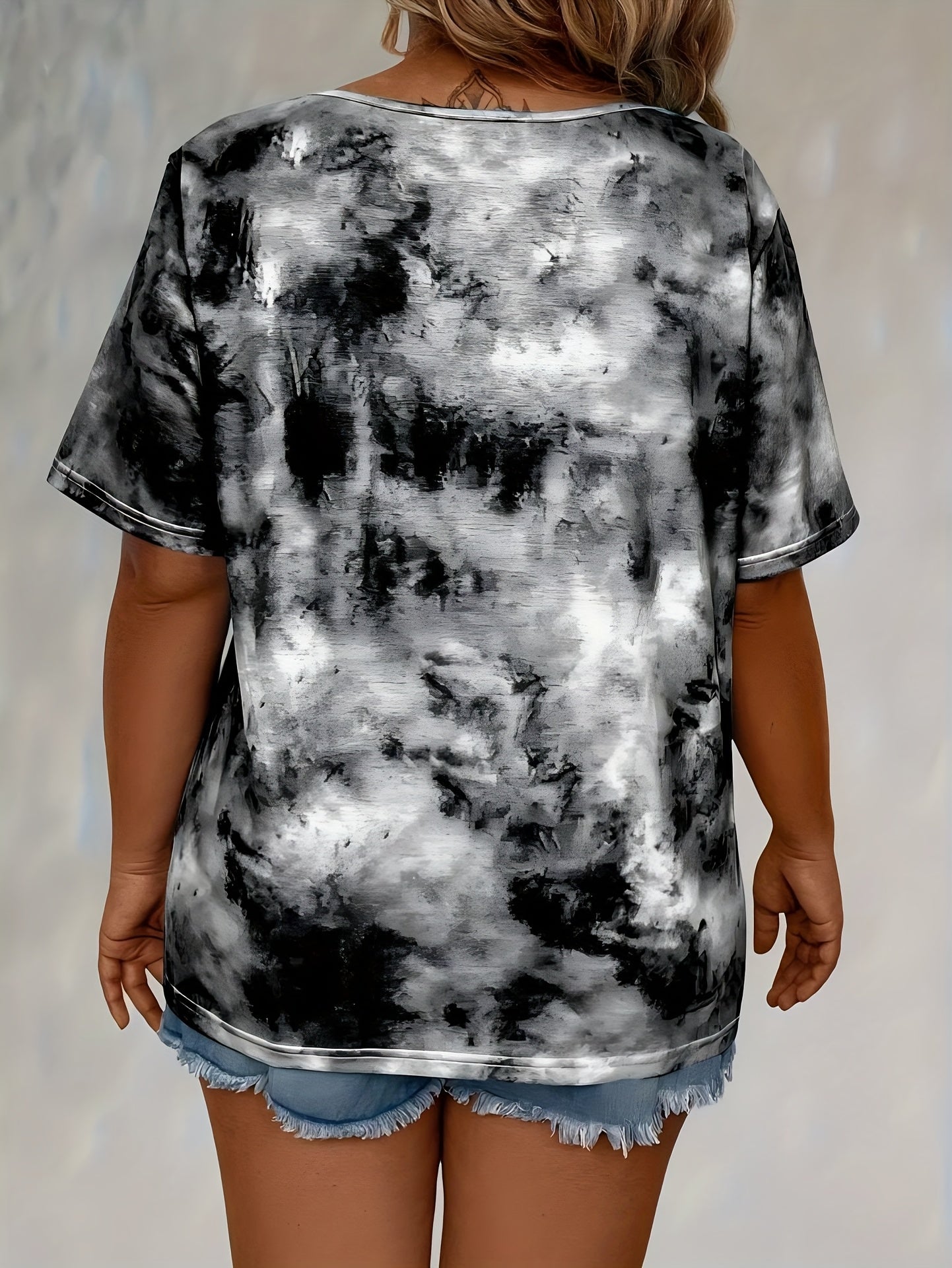 Self-pick-up Women's Tie Dye Printed Drawstring Casual Fashion Short Sleeve T-Shirt Only Self-pickup Is Supported