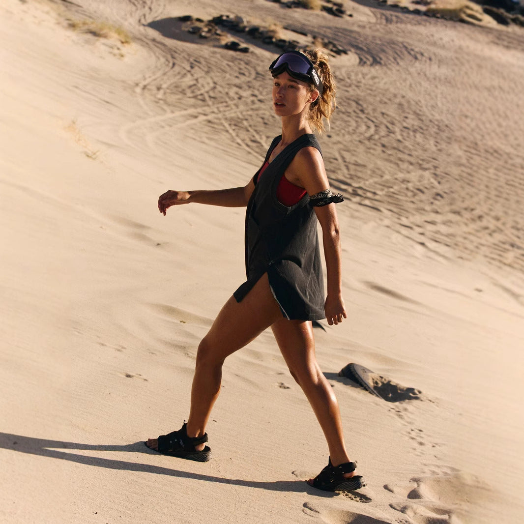 Deep V-neck Slit Pocket Vest