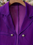 2025 New Elegant And Fashionable Casual Floral Print Set, Double Breasted Purple Suit Jacket And Floral Print High Waisted Slim Pants, Spring And Autumn Women's Clothing