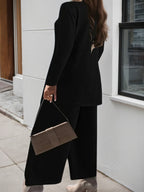 2025 New Elegant Women's Solid Color Two-piece Set, Round Neck Top And Wide Leg Pants, Casual Women's Clothing For Spring, Summer, Autumn And Winter