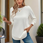 Women's Elegant Solid Color Long Sleeve Crewneck Sweatshirt, Casual Basic Pullover Top For Spring And Fall