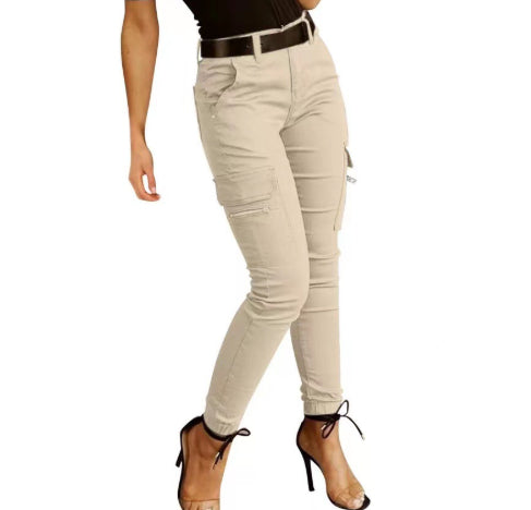 European And American Women's Trousers, Low-waisted Buttons, Solid Color Pockets