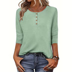 Women's 3-Pack Long Sleeve Tops, Fall Winter Casual Round Neck Tunic Blouses, Lightweight Button Pullover Shirts