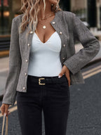 Spring And Autumn Leisure, Commuter Outfit, Herringbone Coat, Round Neck Long Sleeve Slim Jacket, Double-breasted Metal Buttons,