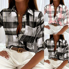 Women's Casual Plaid Long Sleeve Shirt - Button-Down Top With Chest Pocket, Classic Lapel Collar For Office & Weekend Wear