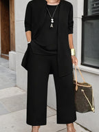 2025 New Elegant Women's Solid Color Two-piece Set, Round Neck Top And Wide Leg Pants, Casual Women's Clothing For Spring, Summer, Autumn And Winter