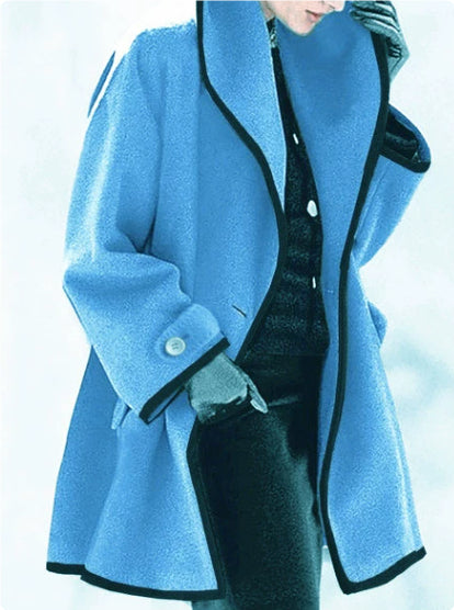 Multicolor Round Neck Loose Hooded Woolen Coat