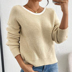 Women's Bow Sweater Long Sleeve Top, Open Back Crew Neck Split Pullover, Fall Trendy Going Out Sweater