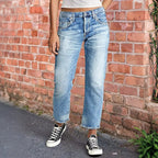 Low-Rise Cropped Boyfriend Jeans For Women, Relaxed Fit Straight Leg Denim With A Distressed Raw Hem, Casual Light Wash Pants