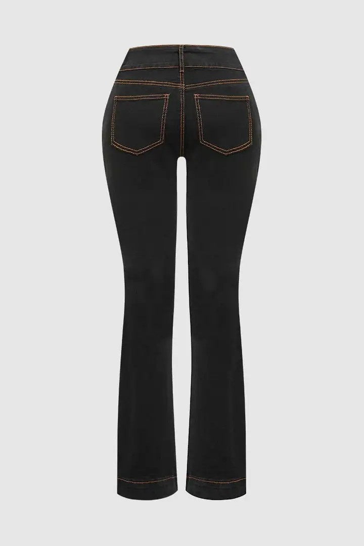 High-Rise Bootcut Jeans For Women, Tummy Control Dark Wash Denim With Double Button Waist, Durable Western Work & Riding Pants