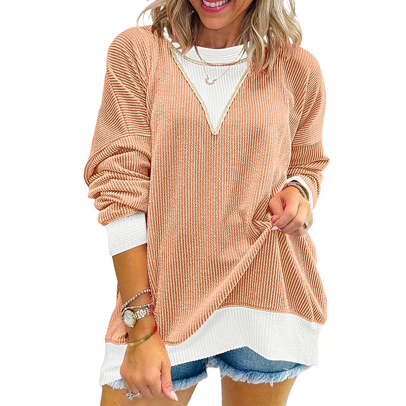 Women's Color Block Pullover - Casual Crewneck Long Sleeve Sweatshirt, Cute Loose Fit Top
