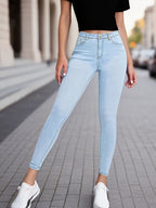 High-Rise Slim Fit Blue Jeans - Stretchy Denim, Slant Pockets, Comfortable High-Stretch Fabric, Womens Fashionable Denim Pants For Everyday Wear - Premium Quality, Soft Touch, And Stylish Design Amazo