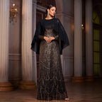 Elegant Long Sleeve Round Neck Shawl Banquet Sequined A- Line Evening Dress