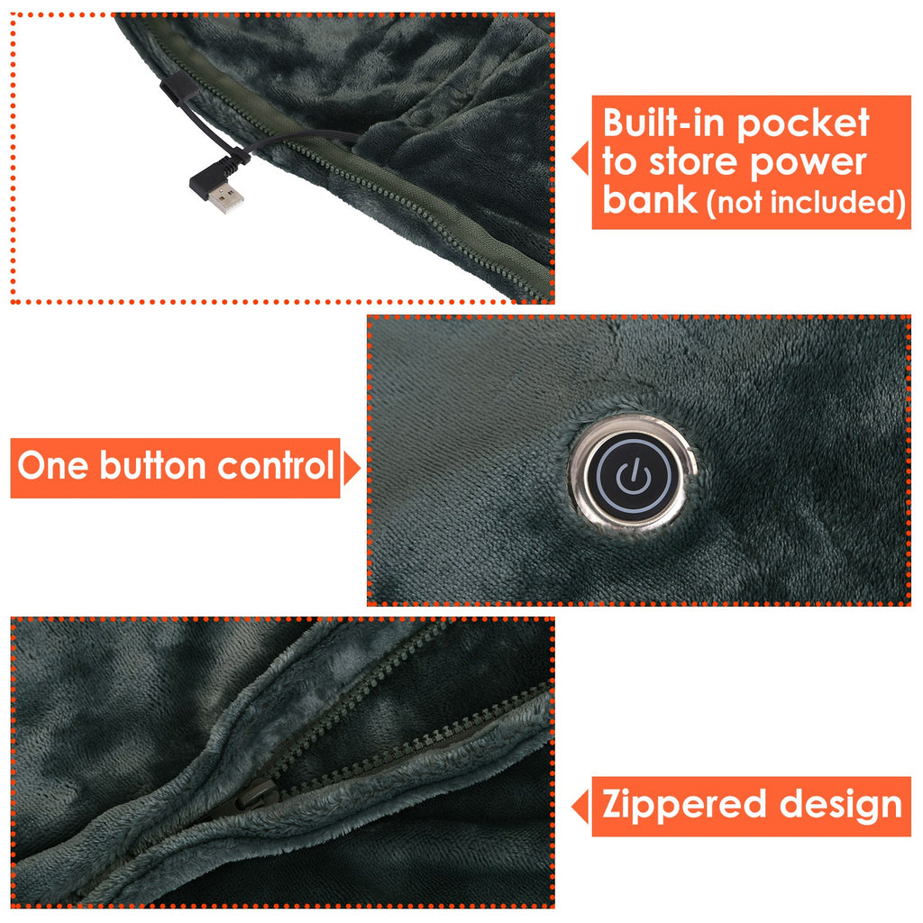 1Pc  59x31in USB Heated Blanket Electric Heated Blanket Heated Poncho Shawl Wrap Throw With Zipper Washable For Home Office No Power Bank Compatible With CJCD2415461