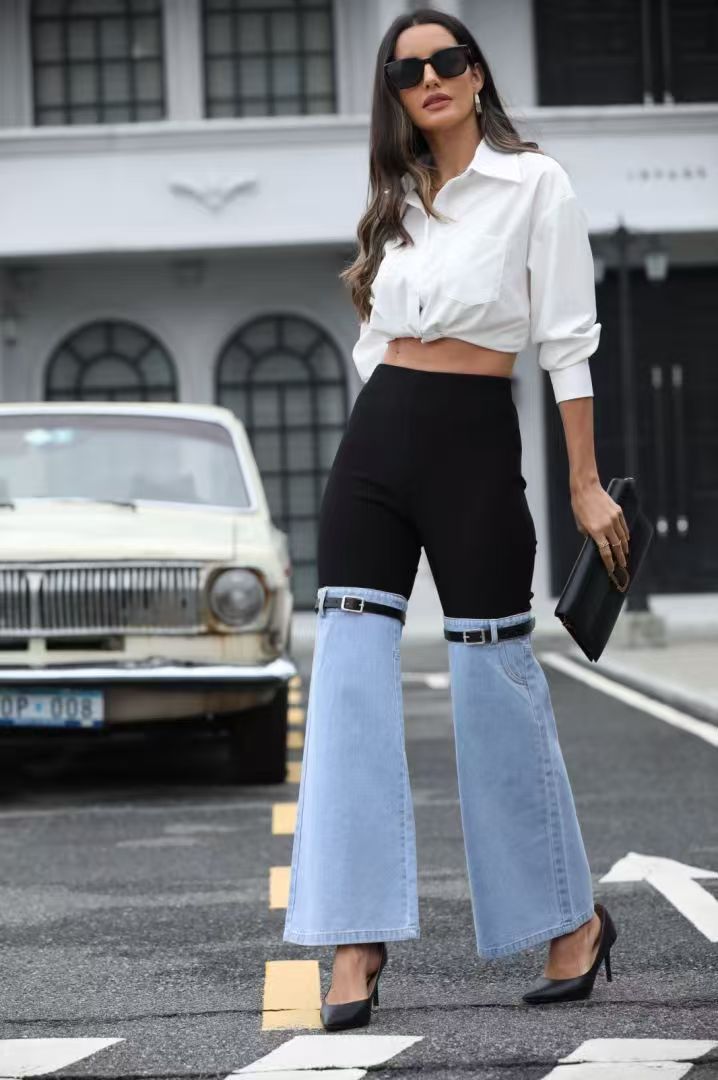2025 Women's New Denim Flared Pants, Slim Fit Thighs, Slim Calves, Small Knee Straps, Calf Design Pockets, Mini Version Knee Jeans, Full Of Design Sense, Street Style, Women's Denim