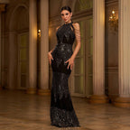 Halter Sequin Beads Slim-fit Evening Dress