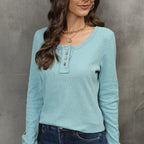 Women's Button Vest Color V-neck Long Sleeve Top