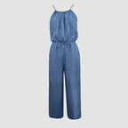 Women's Elegant Sleeveless Solid Color Jumpsuit - Wide Leg With Drawstring Waist, Shoulder-Baring Style For Spring&Summer