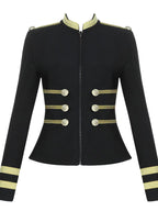 Women's Slim Fit Sexy Gold Border British Style Top, Hot Selling Autumn And Winter New Navy Blue Style Jacket, Elegant And Sexy