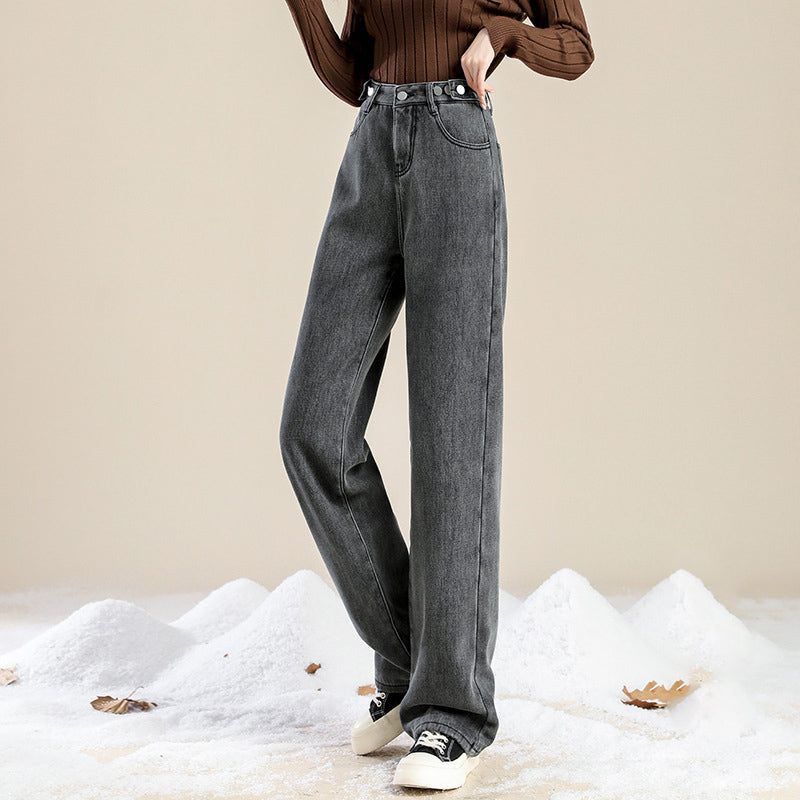 Fashion Simple Casual High Waist Plus Velvet Jeans