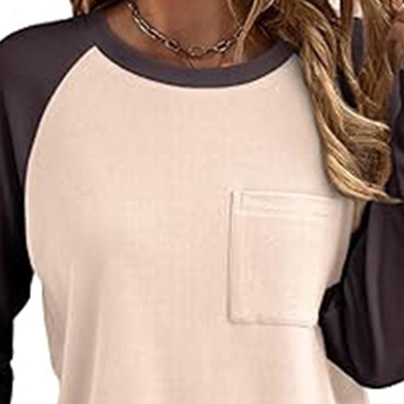 Women's Color Block Raglan Tee, Long Sleeve Crewneck Casual Top For Spring Fall