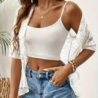 Women's Floral Lace 3 4 Sleeve Bolero Shrugs Sheer Open Front Cardigan Blazer