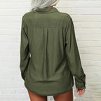 Women's Solid Color Lapel Long Sleeve Shirt Classic Button-Down Blouse With Chest Pocket For Spring And Fall