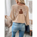 Women's Lace Open Back Top Long Sleeve V-Neck Dressy Casual Shirt For Fall