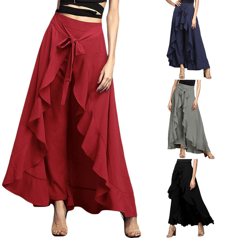 Wide-leg Culottes, Irregular Chiffon Lotus Leaf