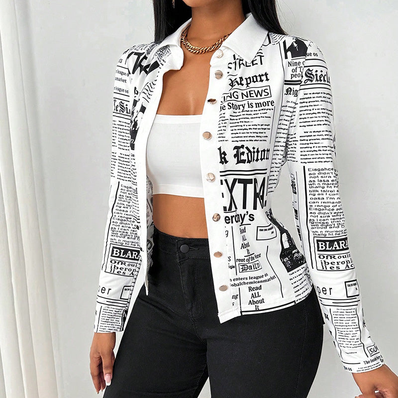 Women's Long Sleeve Casual Shirt - Spring&Fall Slim Fit Printed Blouse With Single Button Placket