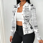 Women's Long Sleeve Casual Shirt - Spring&Fall Slim Fit Printed Blouse With Single Button Placket