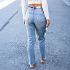 Women's High-Waist Jeans, Straight-Leg Ankle-Length Jeans In A Classic Style, Cotton Denim For All Seasons Forbidden Platform - Temu