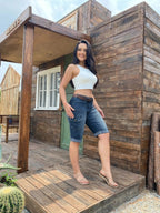 Women's Mid-Rise Cargo Bermuda Shorts, Relaxed Fit Knee-Length Jean Shorts With Large Utility Pockets And A Frayed Hem, Light-Wash Denim For A Y2K Streetwear Look Forbidden Platform - Temu