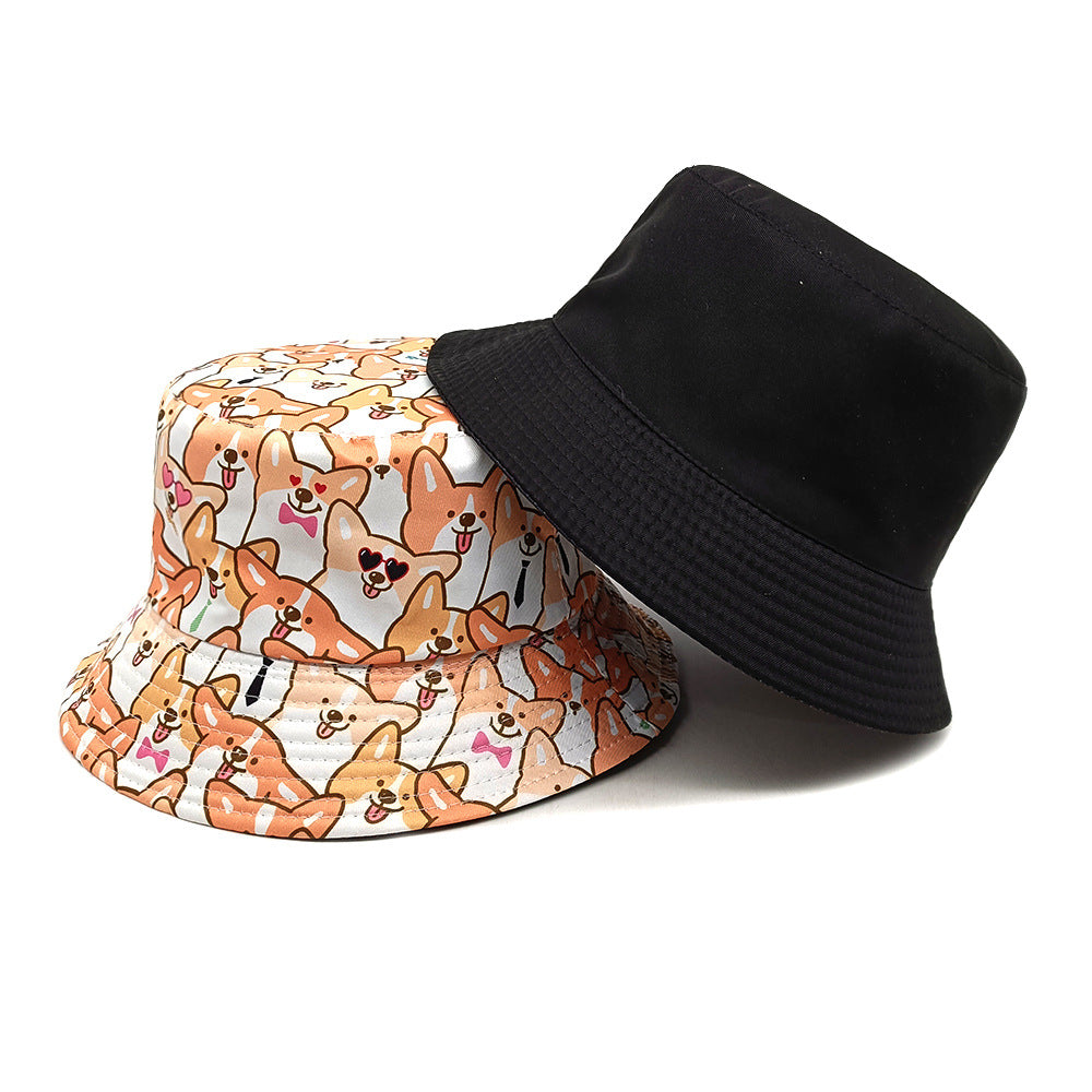 Puppy Pattern Bucket Hat Cartoon Double-sided Wearing Sunshade