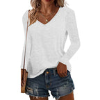 5 Pack Women's Long Sleeve T Shirts, Casual V Neck Tunic Tops Basic Loose Solid Blouses Outfit