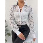 Women's Lace Floral Boho Blouse - Long Sleeve Button Down Shirt For Spring & Fall