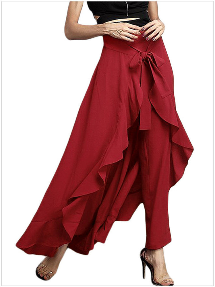 Wide-leg Culottes, Irregular Chiffon Lotus Leaf