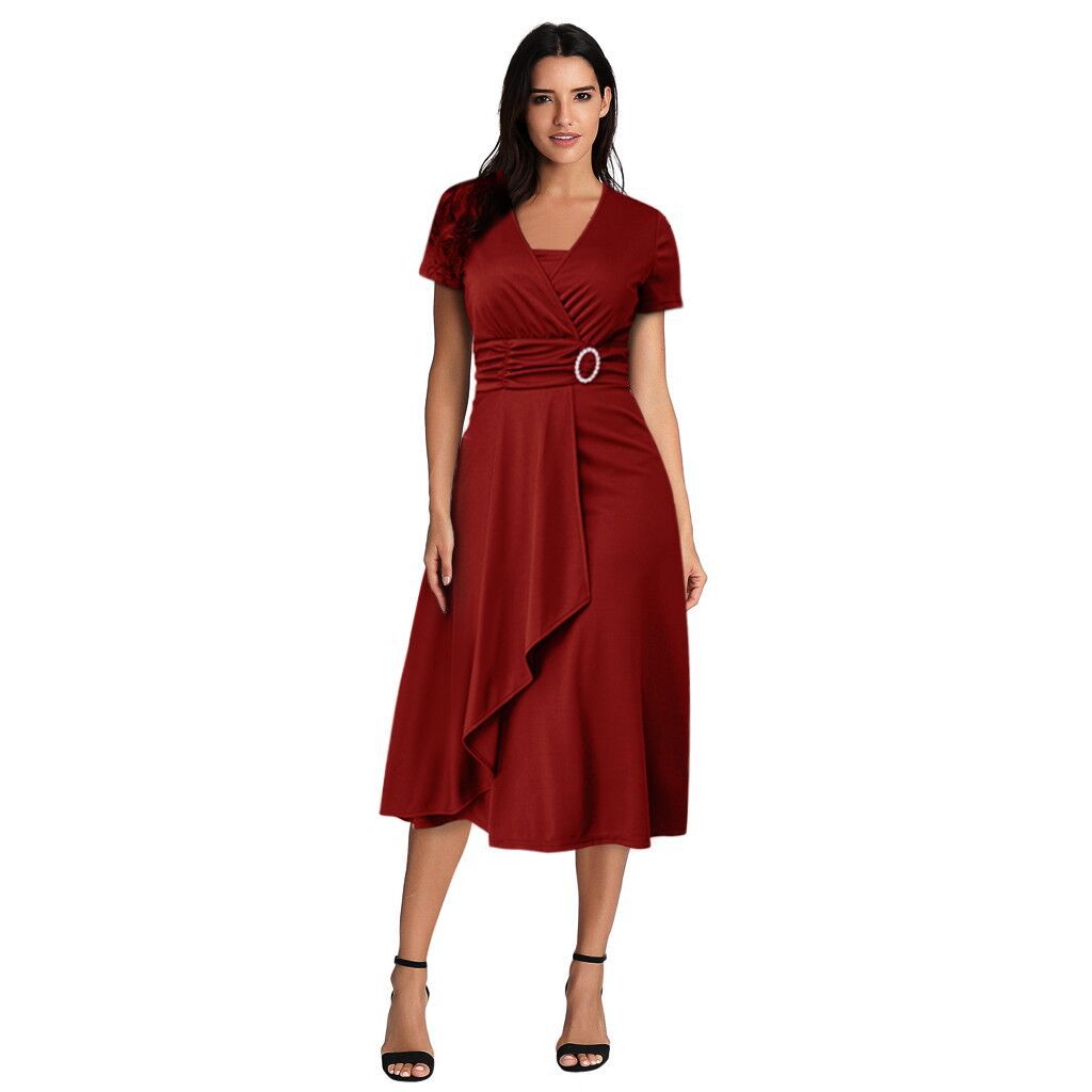 Asymmetric V-neck Dress Women's High Waisted
