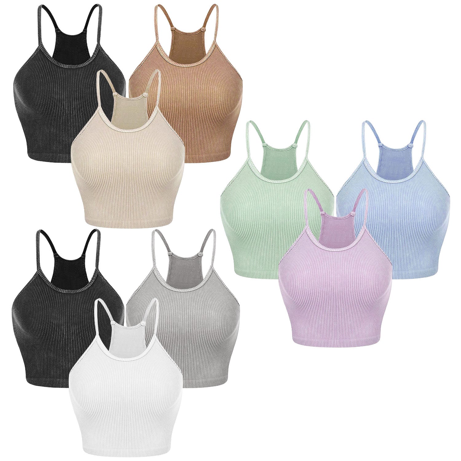3 Pack Women Crop Basic Tank Top Ribbed Knit Sleeveless Round Neck 9 Color Machine Wash Summer Crop S To XL