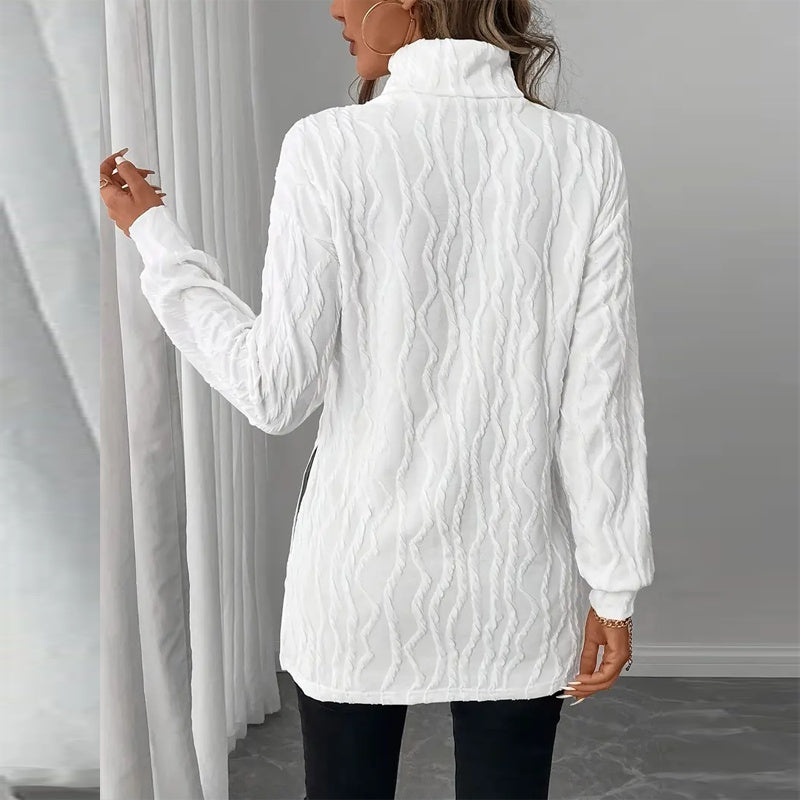 Women's Elegant Turtleneck Sweater, Solid Color Long Sleeve Knit Top With Slit Hem For Spring Fall Wear