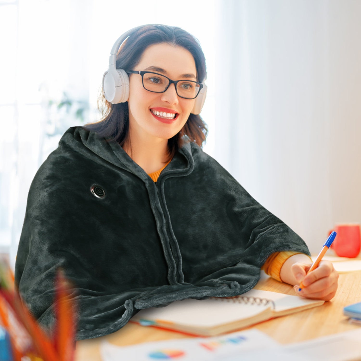 1Pc  59x31in USB Heated Blanket Electric Heated Blanket Heated Poncho Shawl Wrap Throw With Zipper Washable For Home Office No Power Bank Compatible With CJCD2415461