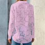 Womens Casual Sheer Button Down Shirts Long Sleeve V Neck Jacquard Blouses Tops