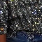 Plus Size Women's V-Neck Sparkle Top Long Sleeve Glitter Blouse For Office And Casual Wear