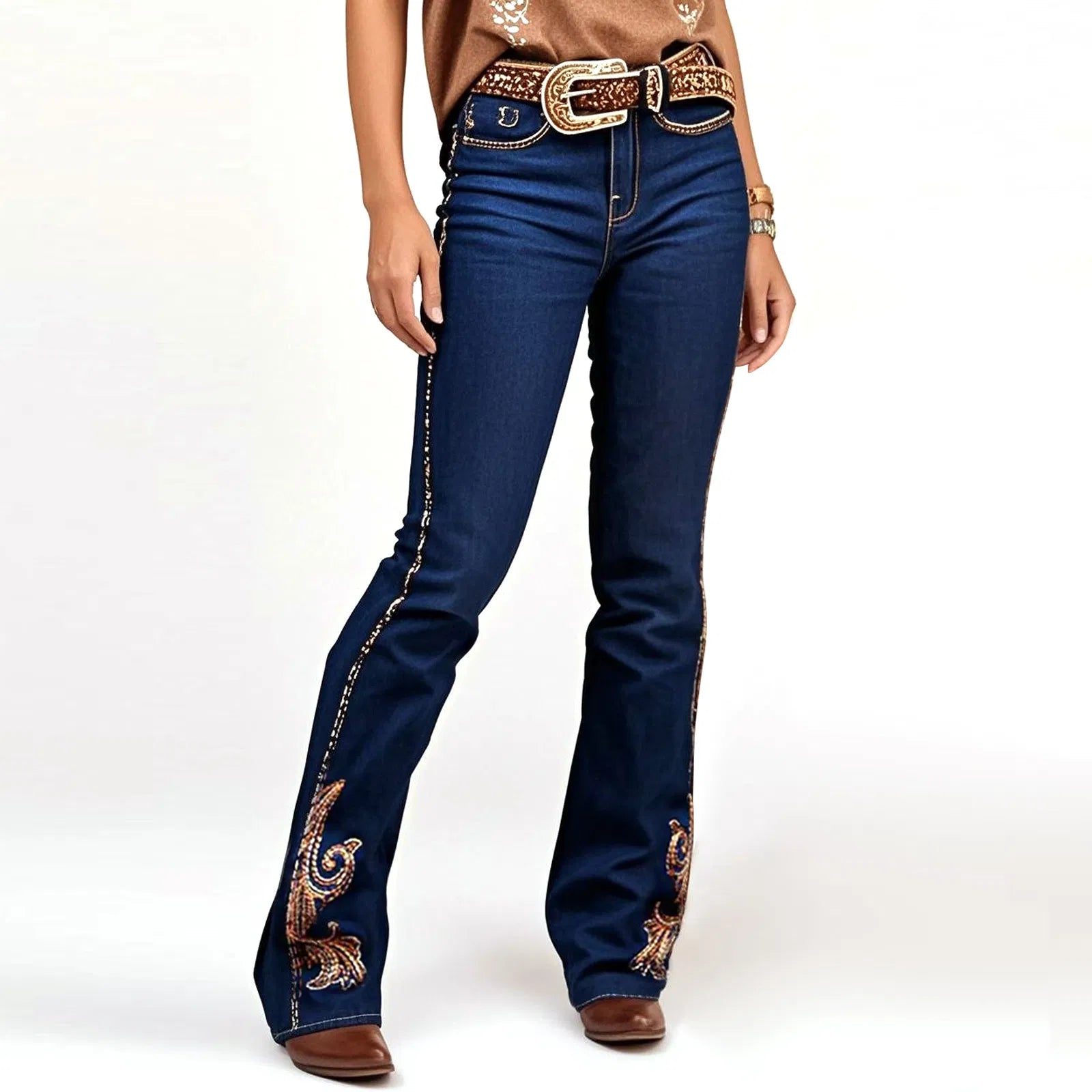 Butt-Lifting Mid-Rise Bootcut Jeans - Intricate Statement Embroidery On Leg & Pockets, Perfect Vaquera Vibe