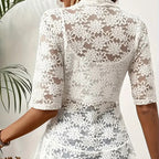 Women's Floral Lace 3 4 Sleeve Bolero Shrugs Sheer Open Front Cardigan Blazer